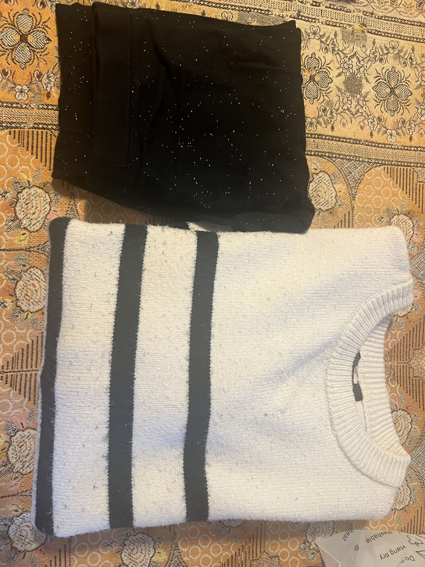 White and black striped sweater size 12-13 and pajama size 10
