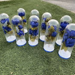 15 Glass Dome Blue Roses Centerpieces