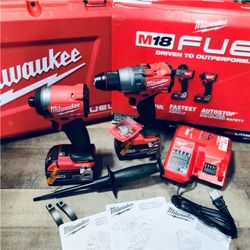 New Milwaukee M18 FUEL 18V Brushless Hammer Drill & Impact Driver Kit (2) Batteries (1) Charger & Hard Case. $330
