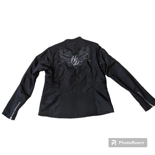 Harley Davidson Casual HD & Wings Design Windbreaker Bar Jacket Black  Women's Large
