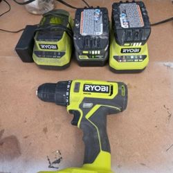 Ryobi Drill, Batteries, Chargers 