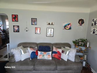 Gray Microfiber 3-Seat Sofa with Nailhead Trim