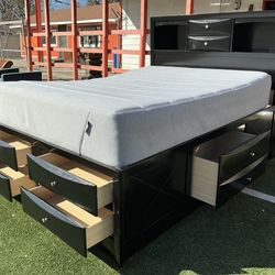 Queen bed frame with bottom drawers