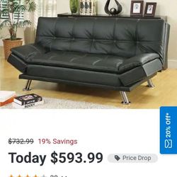 Leather Futon With Recliner And USB Port