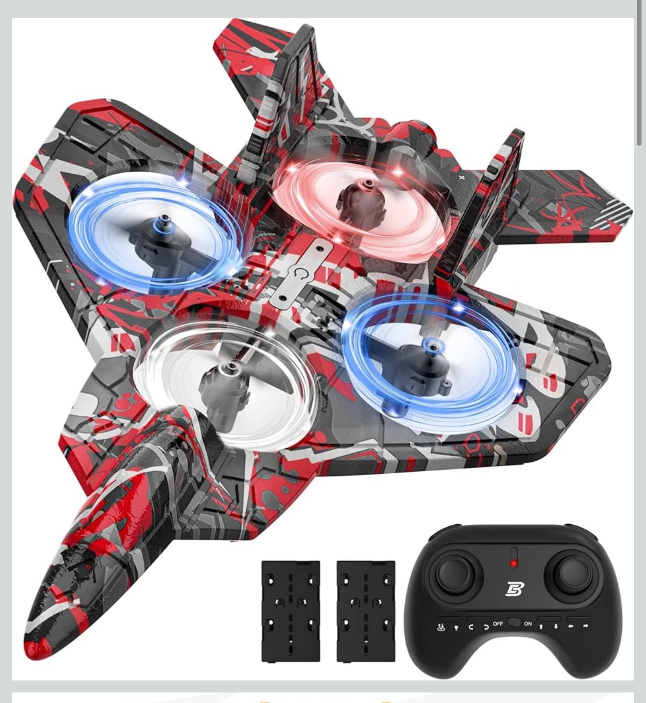 New BEZGAR HQ057X RC Fighter Airplane丨Mini Drone Remote Control Jet Plane Stunt Drone for Adults & Kids Toy with Light Gift for Kids Beginner Red