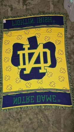 Vintage Notre Dame Fighting Irish Throw Blanket 51x60" - Made in USA