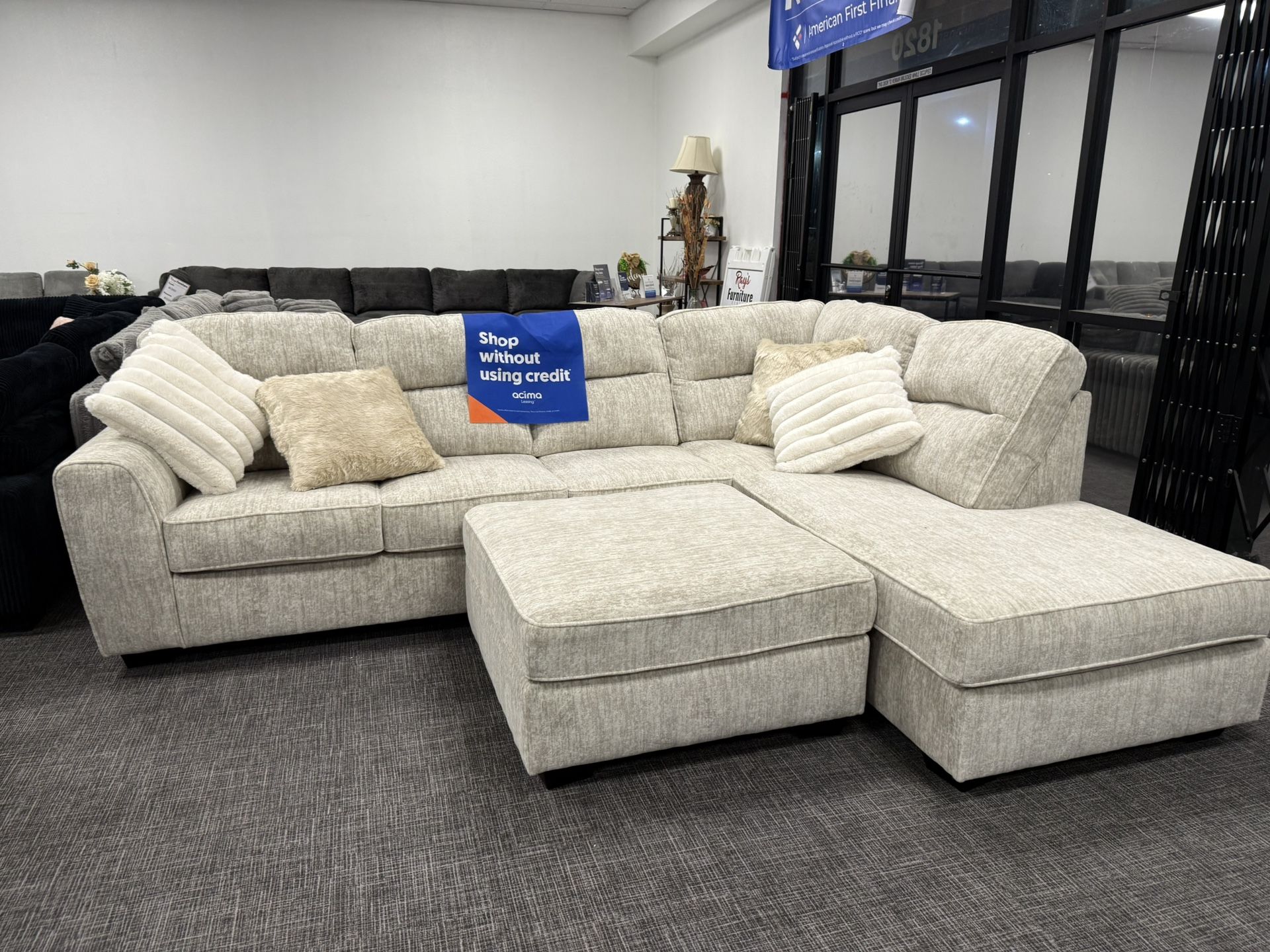3 Pc Sofa Sectional Chaise Lounge W/ Oversized Ottoman- EZ $10 Down Payment Options Available 