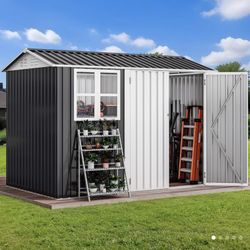 8x6 FT- Large Tool Storage Shed, Oversized Steel Outdoor Storage Shed with Window, 