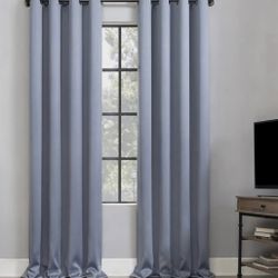 Blackout dusty blue curtains panels 37"W x 63"L. Each panel