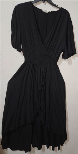 KorMei Black Wrap Dress with Flutter Sleeves
