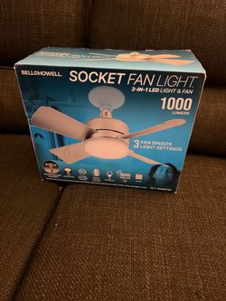 Bell+Howell Socket Breeze – 15.4-inch Screw-in Light Socket Fan; Low-Profile Portable Ceiling Fan with Light and Remote Control for Bedroom, Kitchen,