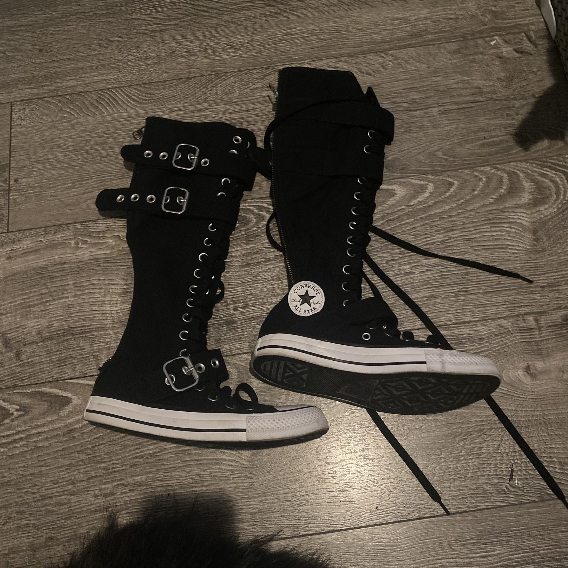 Black Zip Up Knee High Converse with Buckles
