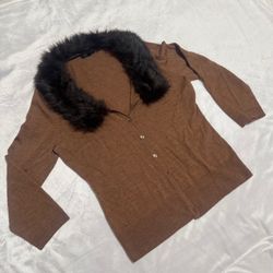 Ln medium brown fur cardigan sweater blouse top vintage retro jacket