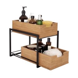 Seville Classics 2-Tier Bamboo Sliding Organizer Baskets SH