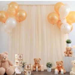 10x10ft Champagne Tulle Backdrop Curtain for Parites, Sheer Backdrop Curtains for Wedding Baby Shower Birthday Party Photo Shoot Decorations set of 2 