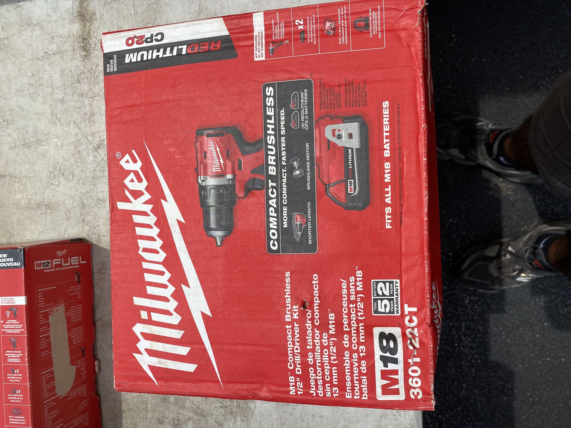 Milwaukee M18 18V Lithium-Ion Brushless Cordless 1/2 in. Compact Drill/Driver Kit with Two 2.0 Ah Batteries, Charger and Case