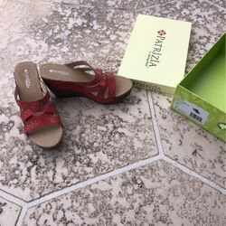 Sandals- Wedge Heels Red Leather