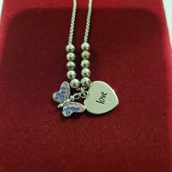 Silverplated Crystal Butterfly & Love Heart Dangle Charms Adjustable Bracelet F9 