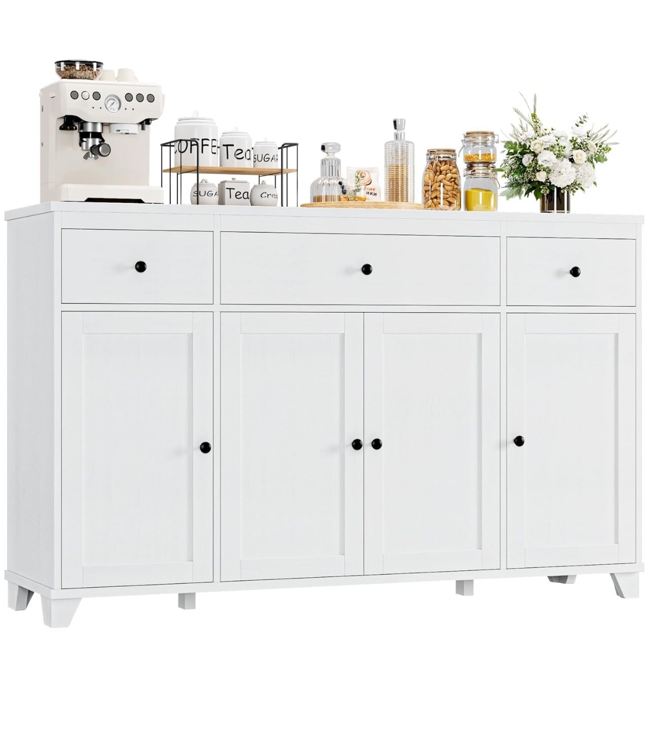 HIFIT 55" Large Kitchen Buffet Cabinet with Storage Drawers, Modern Sideboard Buffet Table Storage Cabinet with Doors and Shelves, Wood Coffee Bar Cab