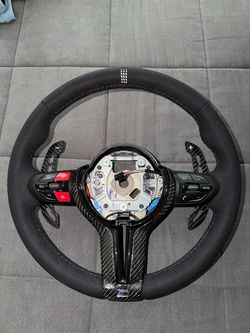 BMW M-Sport Alcantara Steering Wheel w/ Carbon Fiber Trim & Paddle Shifters