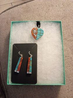 Earings and necklaces.