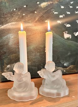 Hummel Crystal Angel Candlesticks – Vintage 1995 Avon Set of 2 New In Box