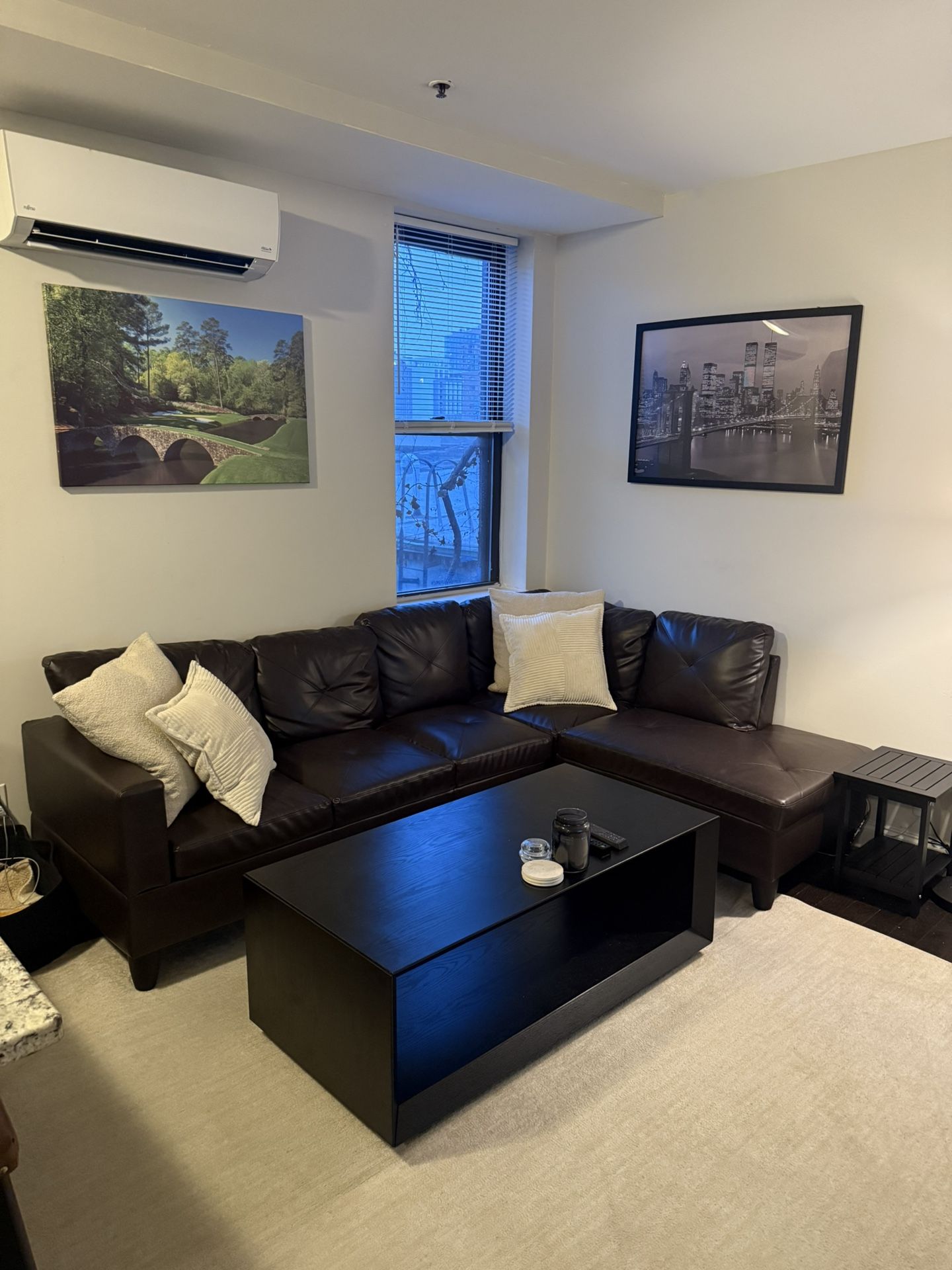 Brown Leather Couch 97in wide