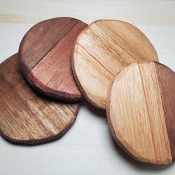 Wooden Handcarved Coasters, Set Of 4