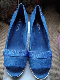Aubrey Lynn Blue Glitter Espadrille Wedges