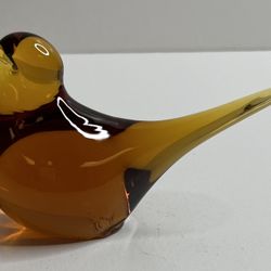 Vintage Amber Glass Bird Paperweight Figurine