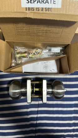 5 Pack Privacy Door Knob with Lock in Brushed Nickel Finish for Bedroom and Bathroom