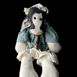 Rare Vintage 1970s Cow Plush Doll With Dress and Hat Plush with Bell