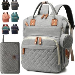 Brand New     Diaper Bag Backpack for Girls Boys: Gray Toddler Diaper Bag with Changing Pad Baby Backpack Diaper Bag for Mon Dad Newborn Cute Mochila 