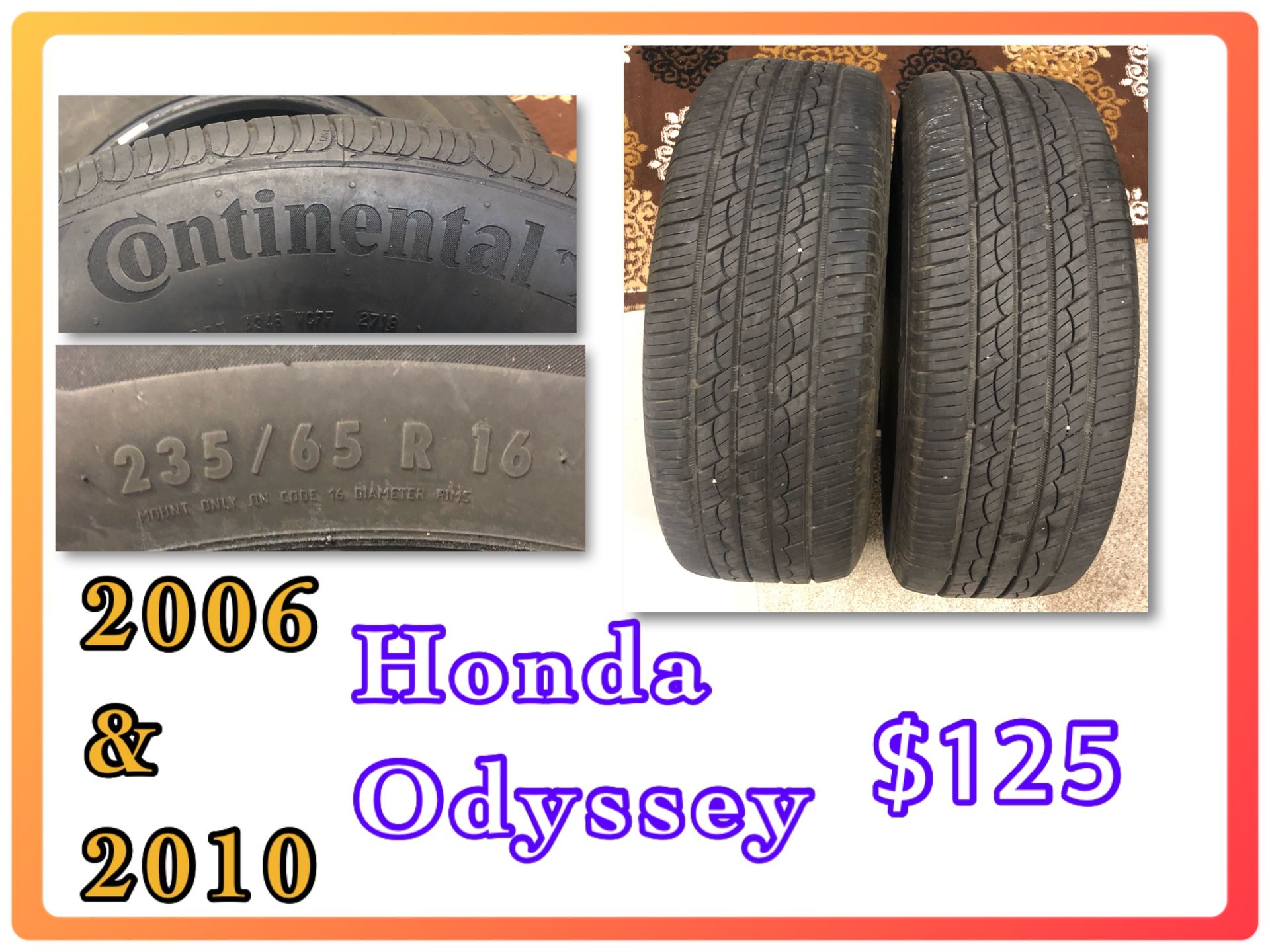 Honda Odyssey Tires, 2006 2007 2009 2010 2008