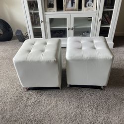 Beautiful White Footstool With Chrome Bottoms 