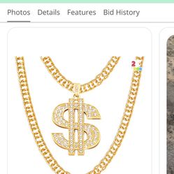 Spooktacular Creations Gold Dollar Chains Necklaces, 2 Pcs Money Pendant Chain Hip Hop Dollar Sign Necklace Jewelry Halloween Accessory For Men Women 