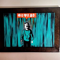 Hand painted acrylic banksy inspired 24 x 36 street art