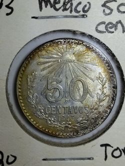 Silver 1943 Mexican 50 Centavos