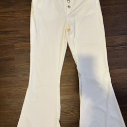Stylish Flared White Pants with Gold Button Detail
