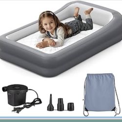Inflatable Toddler Travel Bed, Portable Kids Air Mattress with Pump, Carry Bag