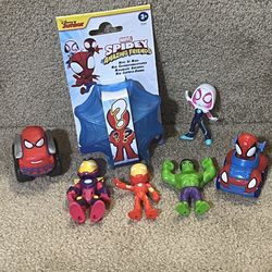 Marvel Spidey & Friends Ironman Hulk Ironheart lot of 7 figure 2.5-3” tall cars