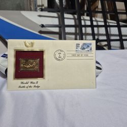 WORLD WAR II BATTLE OF THE BULGE STAMP, JUNE 6, 1994 FDC AND 22KT GOLD