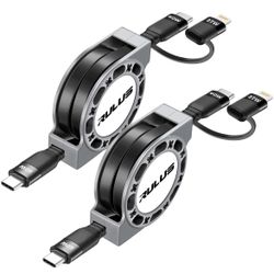 2 in 1 Retractable USB C Cable 60W, [2Pack,4ft] Retractable USB C to C/Lightning (PD 27W) Fast Charging & Data Sync with IP/Type C Ports for iPhone 16