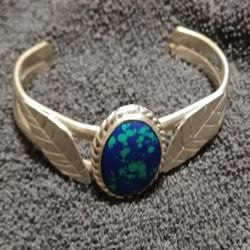 Taxco Mexico 925 Cuff 39.5g With Azurite Stone 