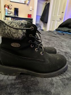 Lugz Black Lace-Up Boots with Faux Fur Trim
