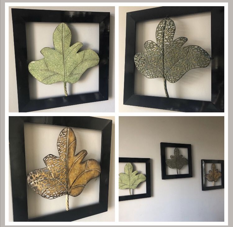 Wall Art - Metal Leaves in Wood Frame