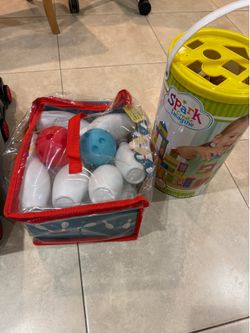 Wood Building Blocks  & bowling toy set for kids