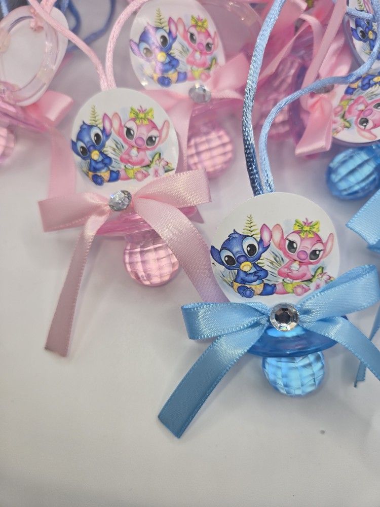 Stitch And Angel Gender Reveal Baby Shower Pacifiers Guest Favors Necklaces