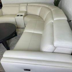 Furniture- 100% Real Leather 5 Pc Sectional With 2 Power Recliners- Jenneth