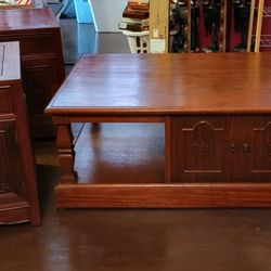 BEAUTIFUL SOLID WOOD COFFEE TABLE & 2 END TABLES MATCHING SET WITH ORIENTAL DESIGN